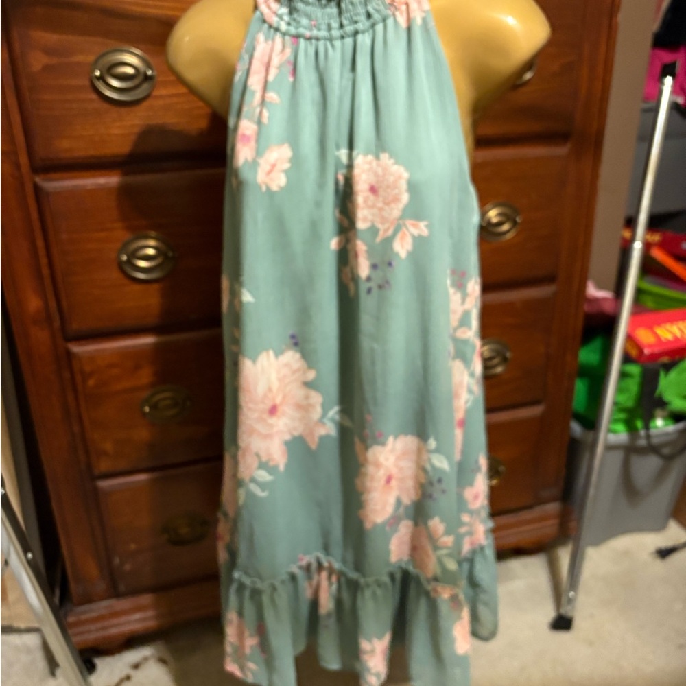 Eyeshadow Casual Kids Dress in Teal with Pink Floral